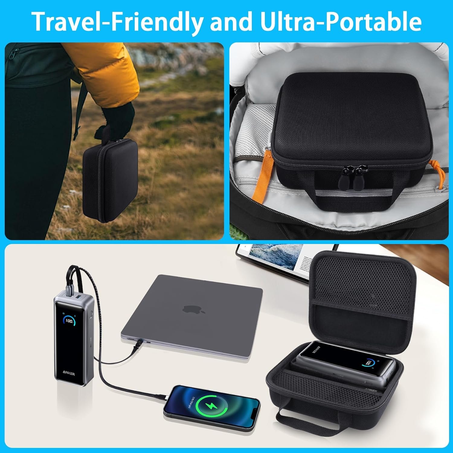 co2CREA for Anker 25,000mAh 165W / Prime 26,250mAh Power Bank and Laptop 140W USB-C Charger, Hard Travel Case Compatible with 25K Power Bank A1695, Case Only (Black Case) - Image 4