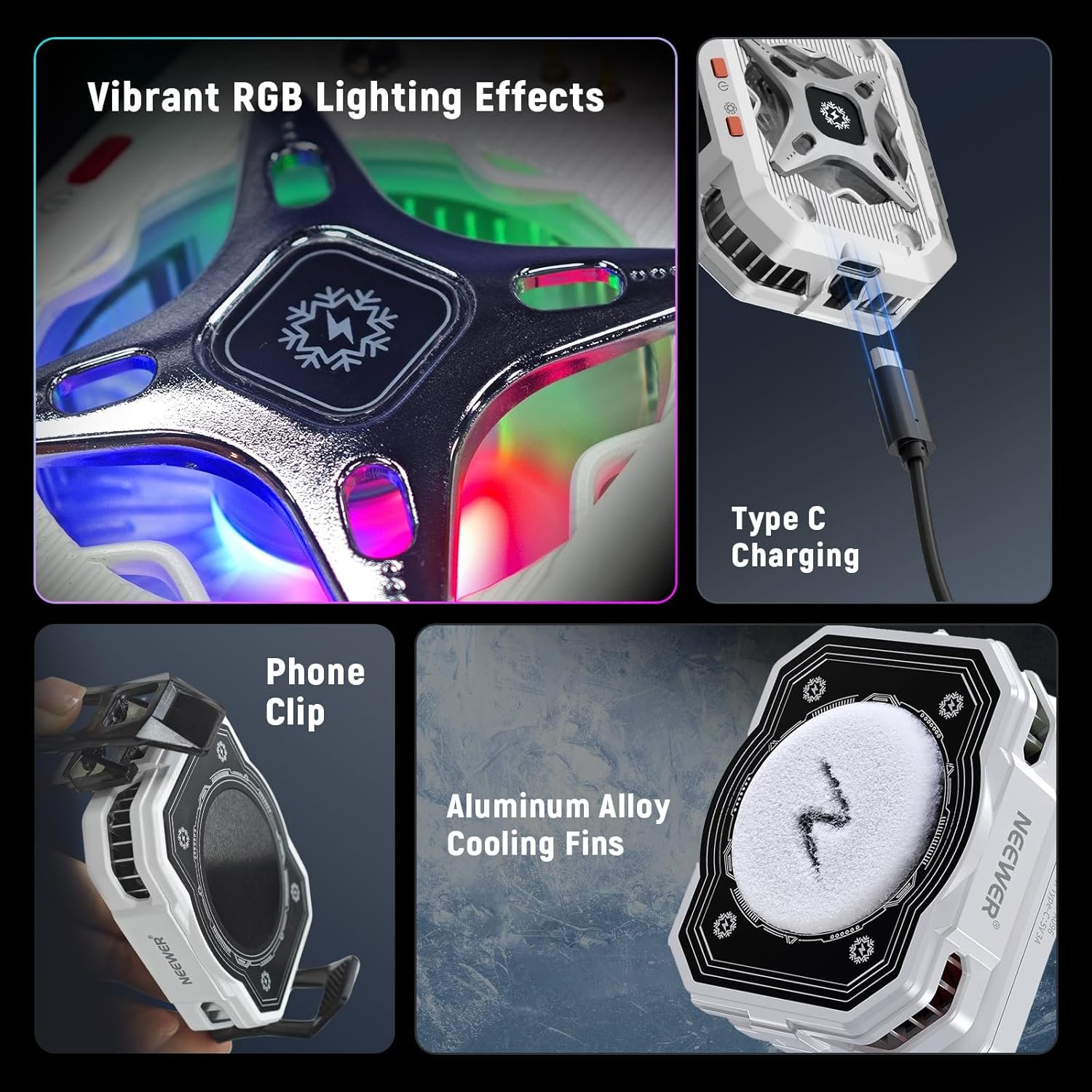 NEEWER BASICS Magnetic Phone Cooler with 5000mAh Battery, Type C Rechargeable Wireless Cooling Fan Case with Magnetic Ring & Clip Compatible with iPhone 16 15 Pro Max MagSafe Samsung for Gaming, PA096 - Image 5