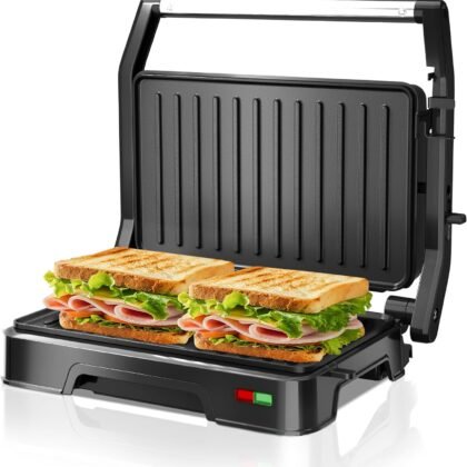Panini Press Grill & Sandwich Maker - 2-Slice, 180° Adjustable Hinge, Non-Stick Iron Plates for Panini, Quesadilla, Waffle & More, Easy to Clean, 850W Electric Griddle, Perfect for Kitchen