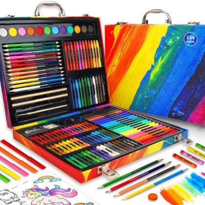 Art Supplies Kit for Kids Ages 5-12, 184-Pack Art Case Coloring Set, Drawing Kits with Gifts Box, Arts Set for Kids Girls Boys, Crayons, Pastels, Double-ended Colored Pencils, Coloring Book