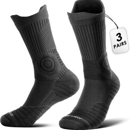 findway Compression Running Socks 3 Pairs, Anti-Blister Crew Socks All Day Dry Athletic Socks for Men and Women