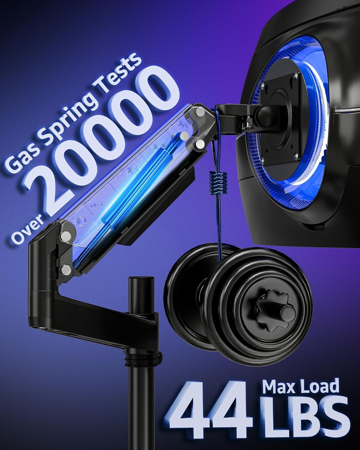 MOUNTUP Dual Monitor Stand Fits 49 45 42 40 39 34 32 Inch Screens, Heavy Duty Dual Monitor Arm Holds 4.4-44 lbs, Vertical Stacked Monitors Mount, Full Motion, Height Adjustable, VESA Mount - Image 5