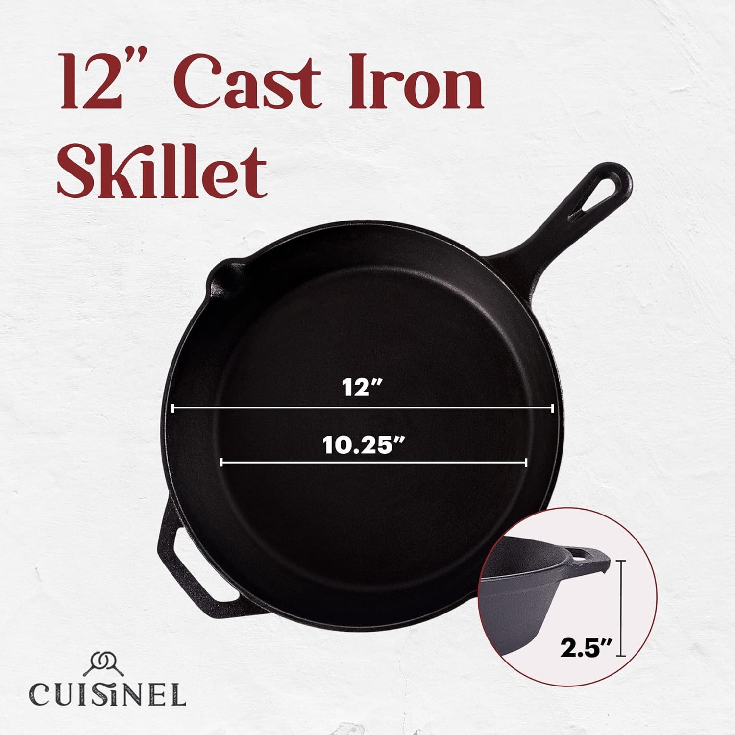 Cuisinel Pre-Seasoned Cast Iron Skillet (12-Inch) W/Tempered Glass Lid and Handle Cover Oven Safe Cookware | Heat-Resistant Holder | Indoor and Outdoor Use | Grill, Stovetop, Induction Safe - Image 4