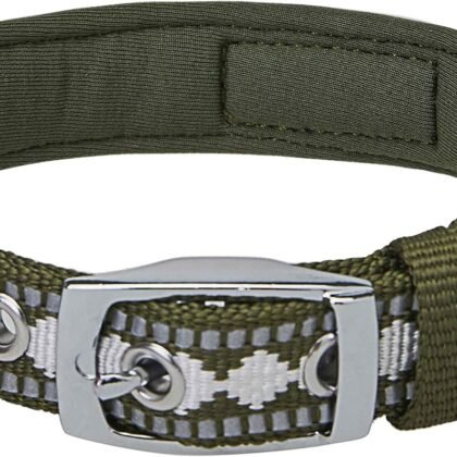 Blueberry Pet Reflective Jacquard Dog Collar with Neoprene Padding & Metal Buckle | Soft & Adjustable Safety Collar - Olive, Neck 13-16.5", for Medium Breed