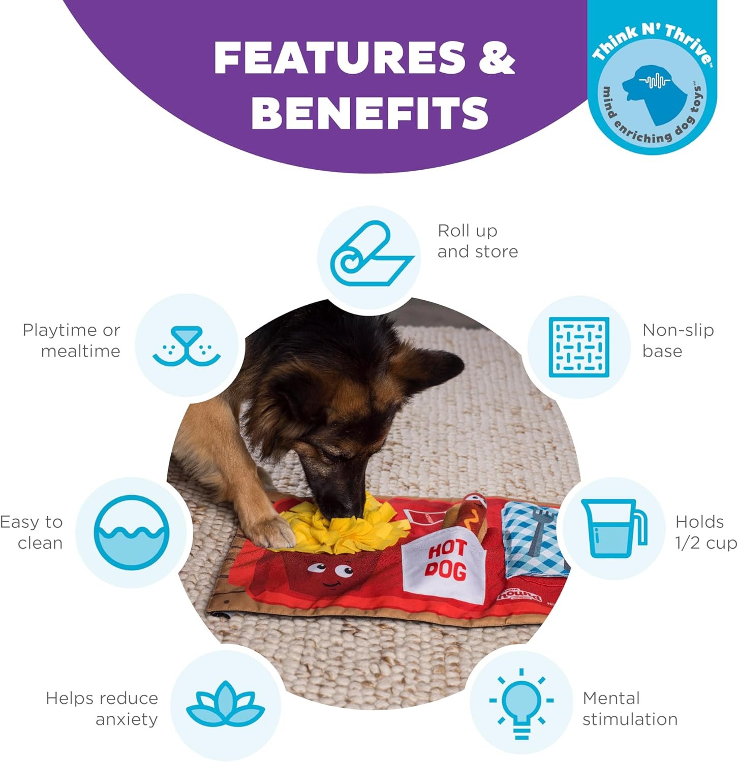 Outward Hound by Nina Ottosson Activity Matz Fast Food Fun Plush Dog Puzzle Mat Dog Enrichment Dog Toy, Level 2 Intermediate, Multicolored - Image 2