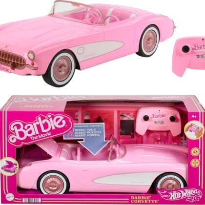 Barbie Hot Wheels RC Corvette from The Movie, Full-Function Remote-Control Toy Car Holds 2 Dolls