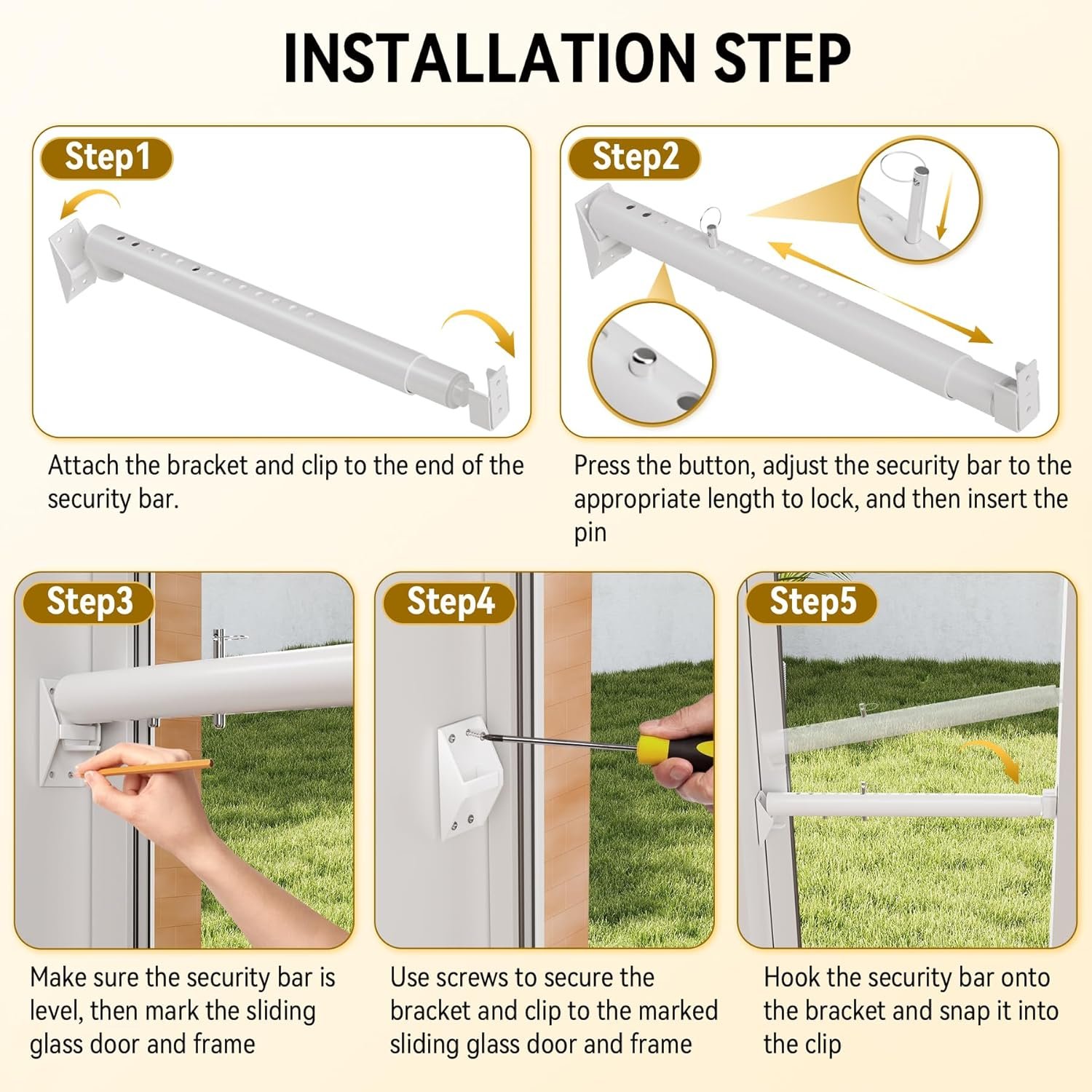 Metal Sliding Glass Pet Door Security Bar,1 Pack Adjustable Sliding Pet Door Lock Bar,Mini Pets Door Safy Bars for Lock Slidings Glass Dog or Cat Doors,Doggie Doors Security Bar Size Extends 11” to18” - Image 6