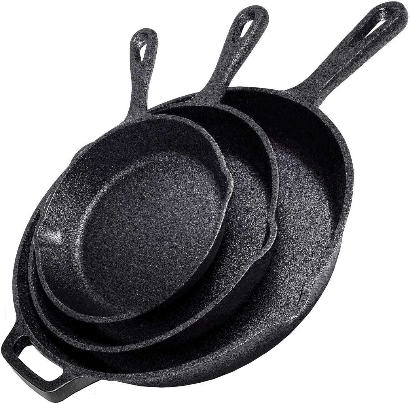 Cast Iron Skillet 3-Piece Set - 12", 10", 8" Heavy Duty Pans - Professional Restaurant Chef Quality Pre-Seasoned Pan Cookware Set