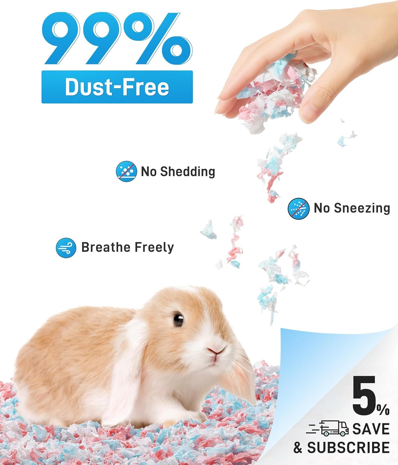 BUCATSTATE Hamster Bedding 50L, 99% Dust-Free Guinea Pig Bedding Odor Control Paper Bedding, Cozy Small Animal Bedding for Rabbit Rat Syrian Dwarf Hamsters Gerbils (Confetti) - Image 3