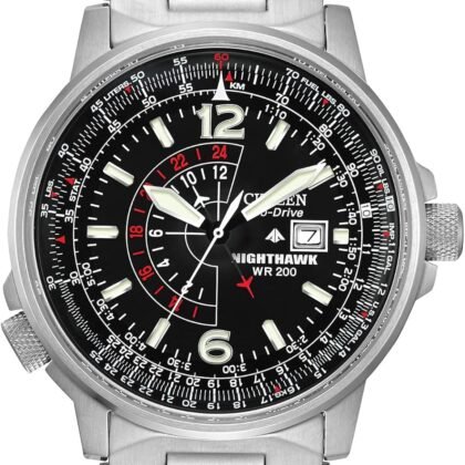 Citizen Men's Eco-Drive Promaster Air Nighthawk Pilot Stainless Steel Watch, Luminous, Black Dial, 42mm (Model: BJ7000-52E)