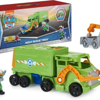 Paw Patrol, Big Truck Pup’s Rocky Transforming Toy Trucks with Collectible Action Figure, Kids Toys for Ages 3 and up