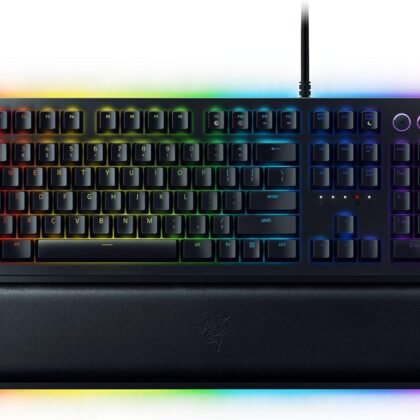 Razer Huntsman Elite Gaming Keyboard: Fast Keyboard Switches - Linear Optical Switches - Chroma RGB Lighting - Magnetic Plush Wrist Rest - Dedicated Media Keys & Dial - Classic Black
