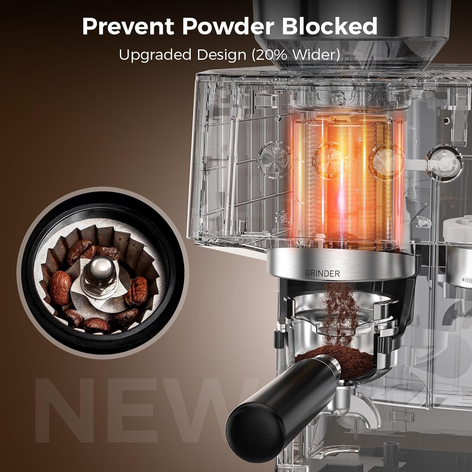 (2025 Upgrade) 20 Bar Espresso Machine with Built-in Anti-Clog Coffee Grinder, Expresso Coffee Machines with Milk Steam Wand/Frother/Tamping Tools ,Espresso Maker with Grinder for Lattes, Cappuccinos - Image 2