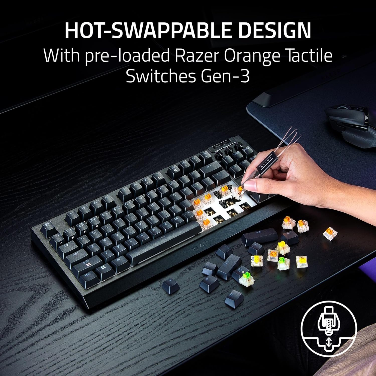 Razer BlackWidow V4 TKL HyperSpeed Wireless Hot Swappable Gaming Keyboard: Orange Tactile Switches - Wireless & Bluetooth - Multi-Function Roller & Control Buttons - Chroma RGB - Long Battery Life - Image 3