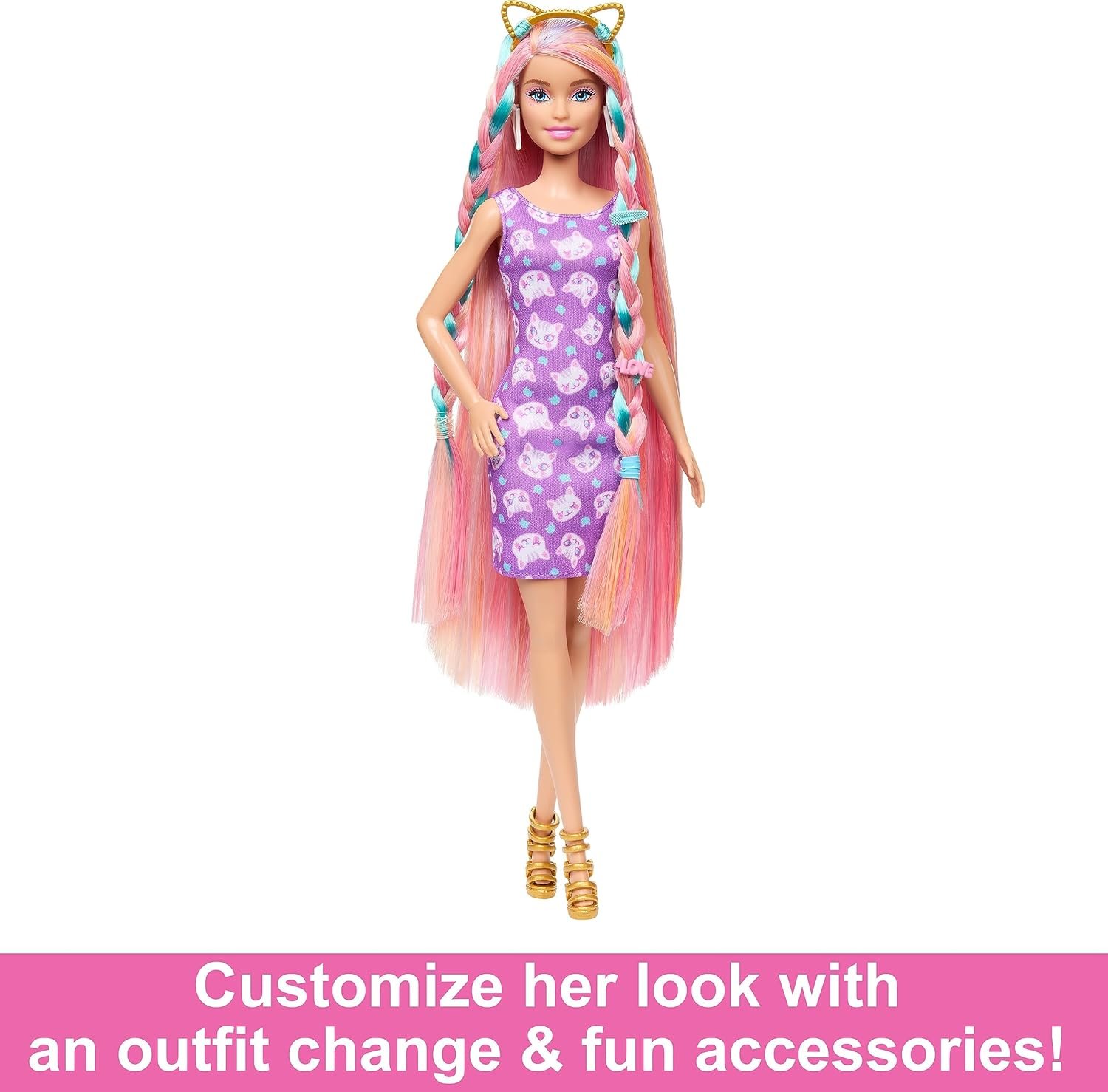 Barbie Fun & Fancy Set, Fashion Doll with Extra-Long Color-Streaked Blonde Hair, Clothes & Styling Accessories - Image 5