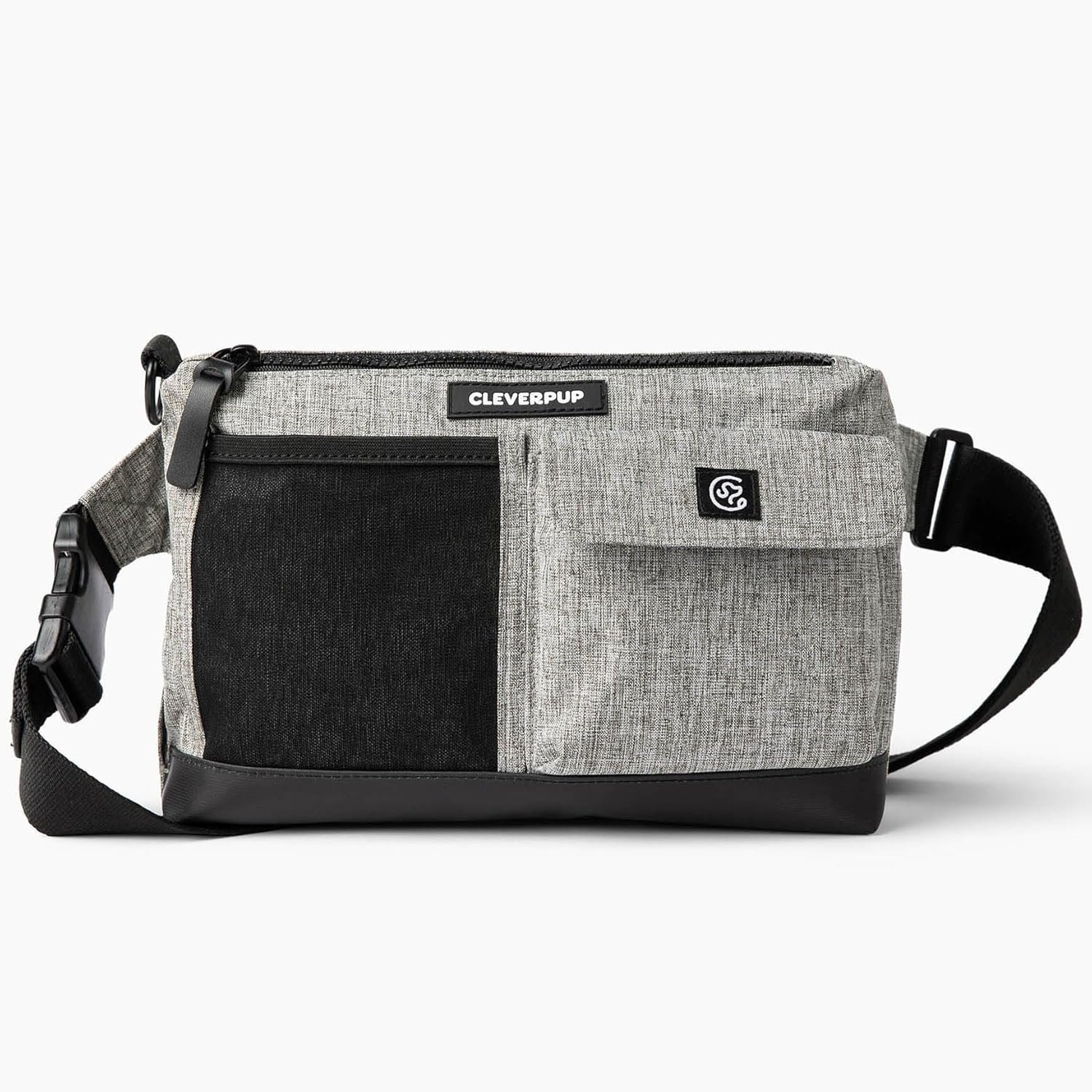 Dog Walk & Train Sling Bag by Cleverpup - Hands-Free 2-In-1 Treat Pouch, Poop Bag Holder, Clicker, Phone Pocket - Crossbody/Fanny Pack, Adjustable Strap - Heather Grey - Image 2
