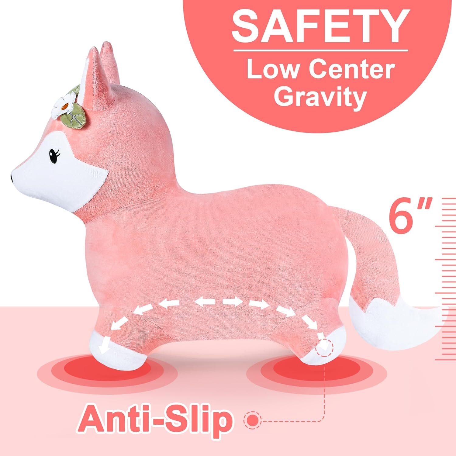 iPlay, iLearn Bouncy Pals Hopping Fox Horse, Toddler Girl Inflatable Bouncing Animal Hopper Toy, Outdoor Indoor Plush Ride on Bouncer, Baby Birthday Gift 18 Month 2 3 4 Year Old Kid - Fox - Image 4