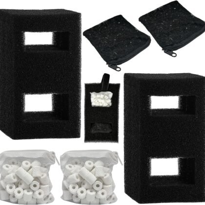 2 Set Aquarium Filter Media Kits Compatible with Fluval Flex (15 Gal) Desktop Aquarium, Includes 2 Carbon Filter Refills, 2 Foam Filters A1375, 2 Ceramic Rings & 1 Filter Cord