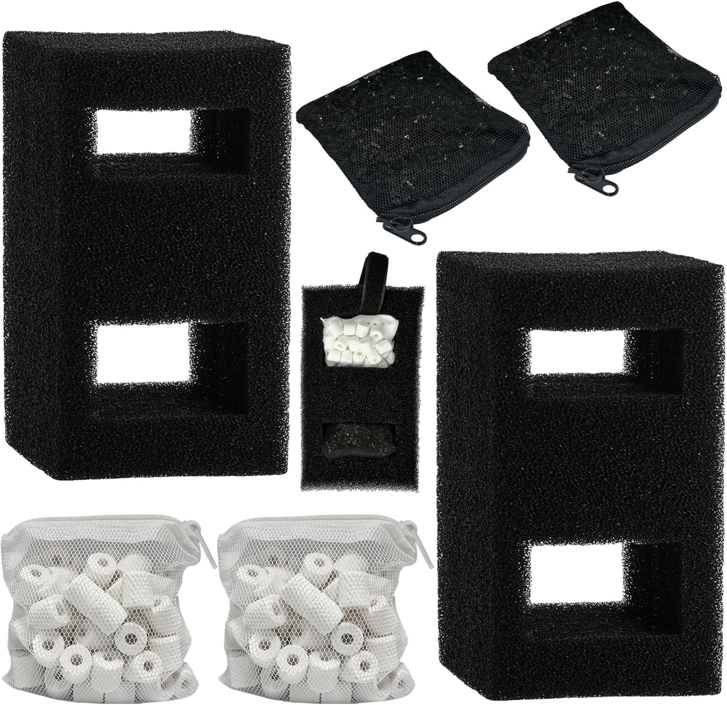 2 Set Aquarium Filter Media Kits Compatible with Fluval Flex (15 Gal) Desktop Aquarium, Includes 2 Carbon Filter Refills, 2 Foam Filters A1375, 2 Ceramic Rings & 1 Filter Cord