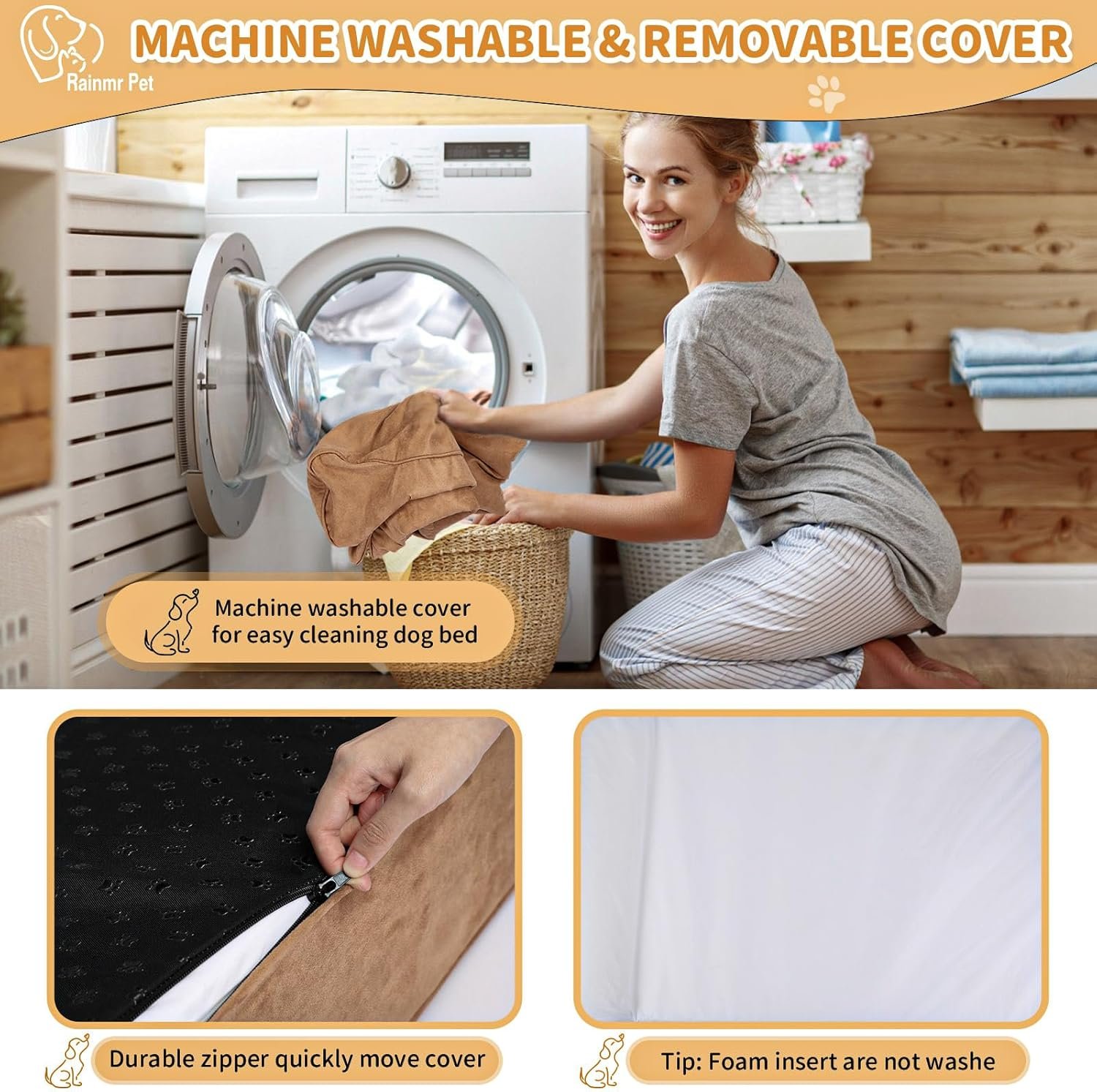 Orthopedic Dog Beds for Large Dogs, 7" Memory Foam Dog Beds with Waterproof Liner, Chew Proof Microsuede Cover, Removable and Washable, Nonskid Bottom, 48"x30"x7" L Khaki - Image 6