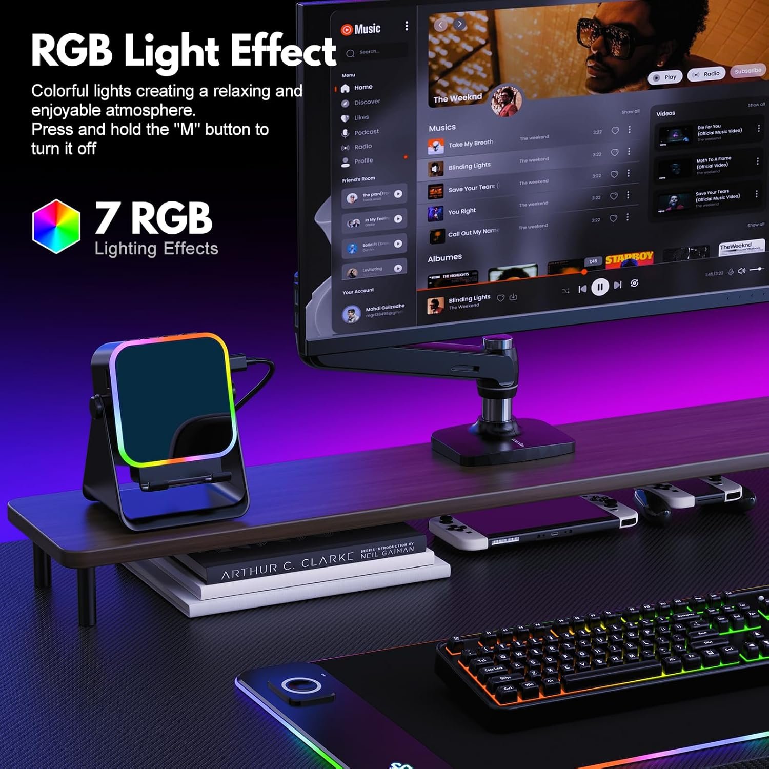 Wireless Induction Portable Bluetooth Speaker - 5 in1 Bluetooth Speaker Phone Stand with Colorful Ambient Light 360° Rotation Compatible with Most Phones - Unique Birthday Gift for Men Women Adults - Image 7