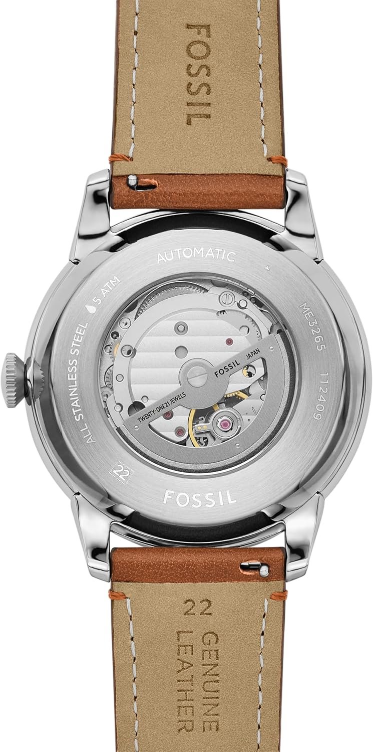 Fossil Men's Townsman Automatic Stainless Steel and Leather Two-Hand Skeleton Watch - Image 4