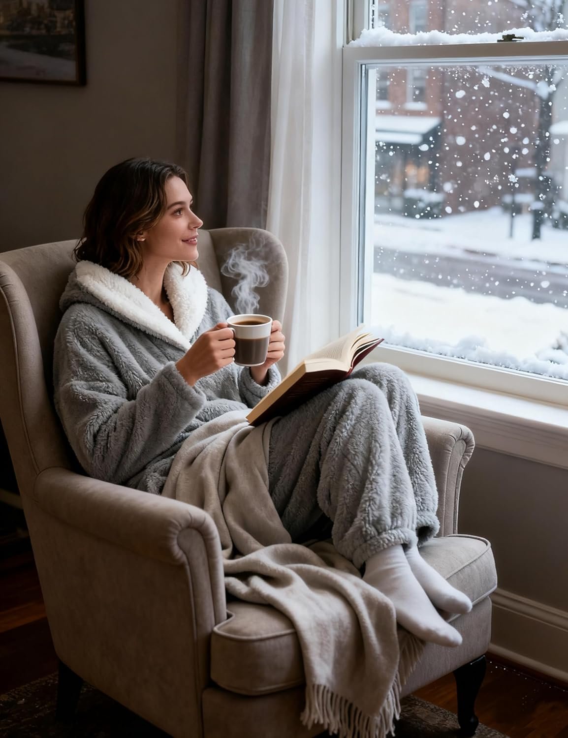 Tanming Womens Fluffy Pajamas Set Fleece Pullover Pants Plush Loungewear Sleepwear - Image 6