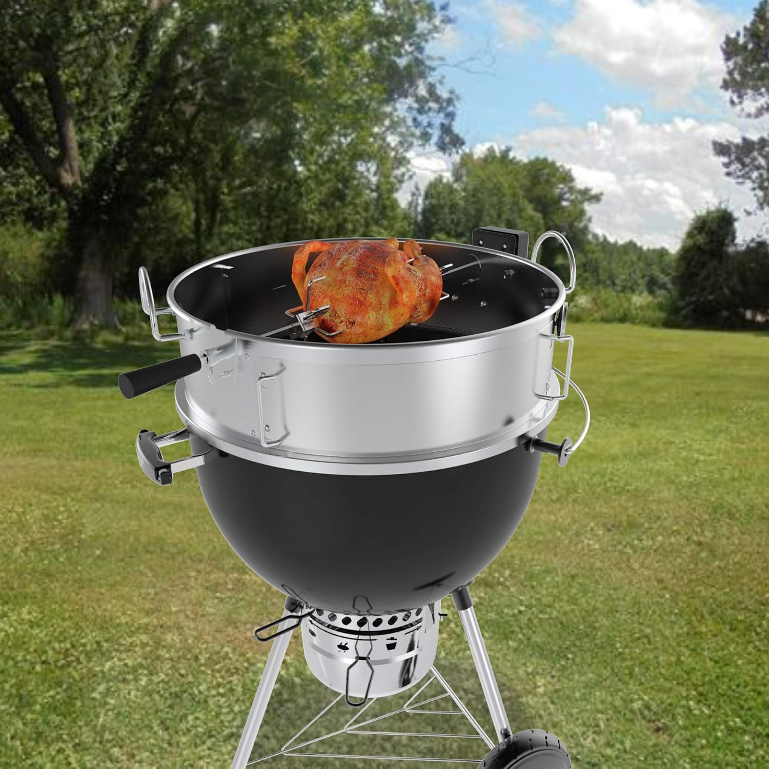 onlyfire Stainless Steel Multi-purpose Rotisserie and Pizza Combo Kit for Weber 22-Inch Kettle Charcoal Grills - Include Pizza Peel and Pizza Stone - Image 6