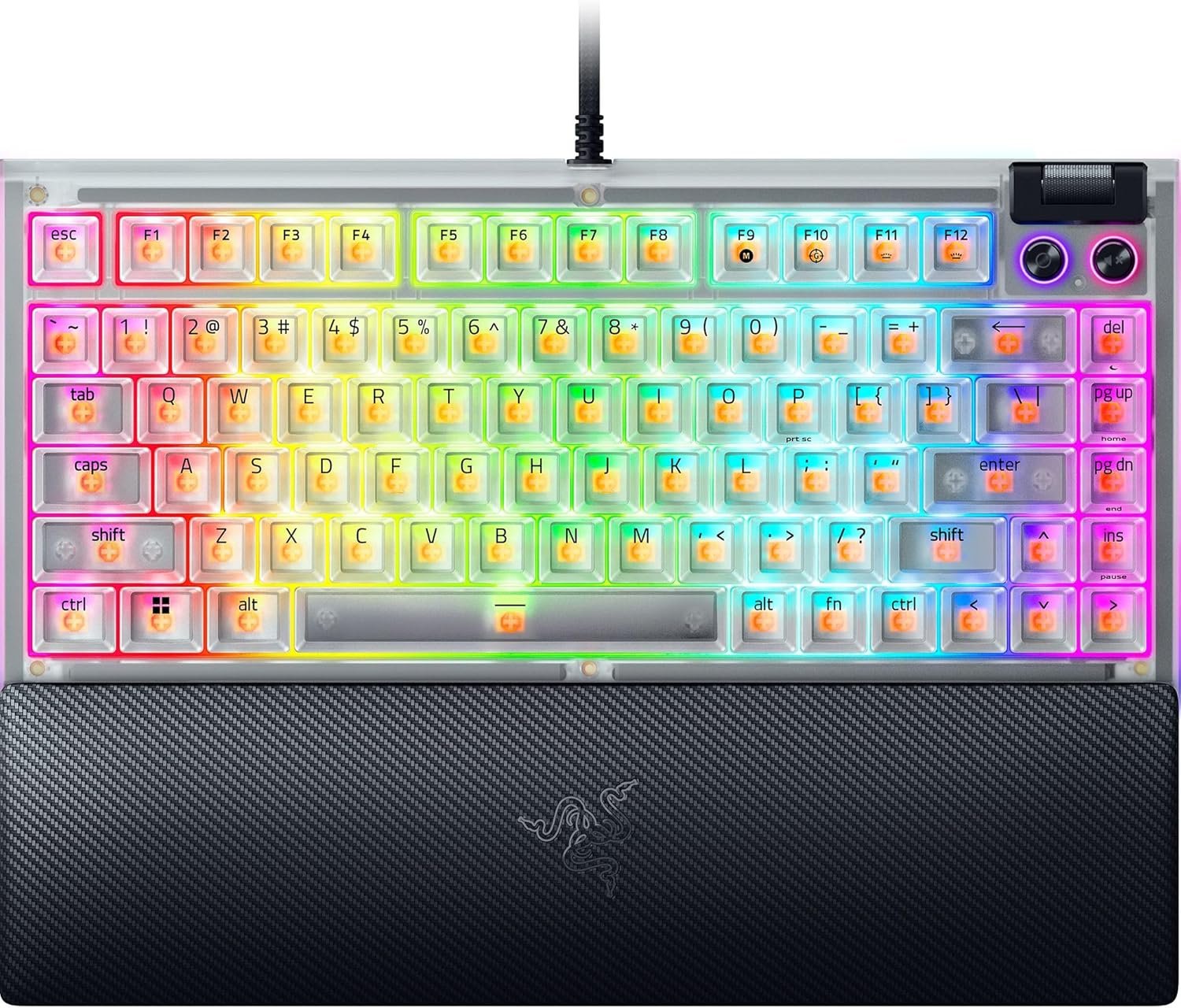 Razer BlackWidow V4 75% Mechanical Gaming Keyboard: Hot-Swappable Design - Compact & Durable - Orange Tactile Switches - Chroma RGB - MF Roller & Media Keys - Comfortable Wrist Rest - Phantom White