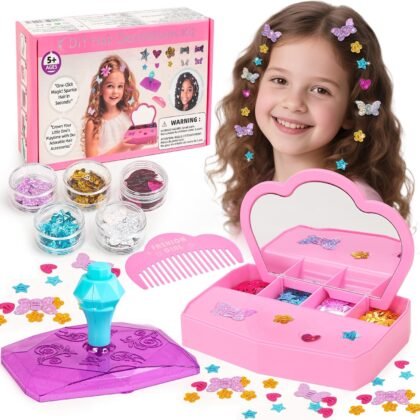 WooWee Hair Gem Stamper Kit, Sparkling Hair Jewels Styling Tool for Girls, Creative DIY Hair Art Crafts with Glitter Sequins, Birthday Party Gifts Toys for Girls Ages 3-12 Years Old