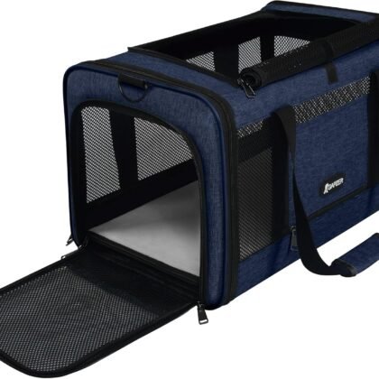 Cat Carrier 18x11x11 United Airline Approved, Top Loader Heavy Duty Softshell Pet Flying Bag 18lbs, Small Dog Chihuahua Crate 5-10 Pounds, Kitty Transport Kennel, Miniature Poodle Case Navy