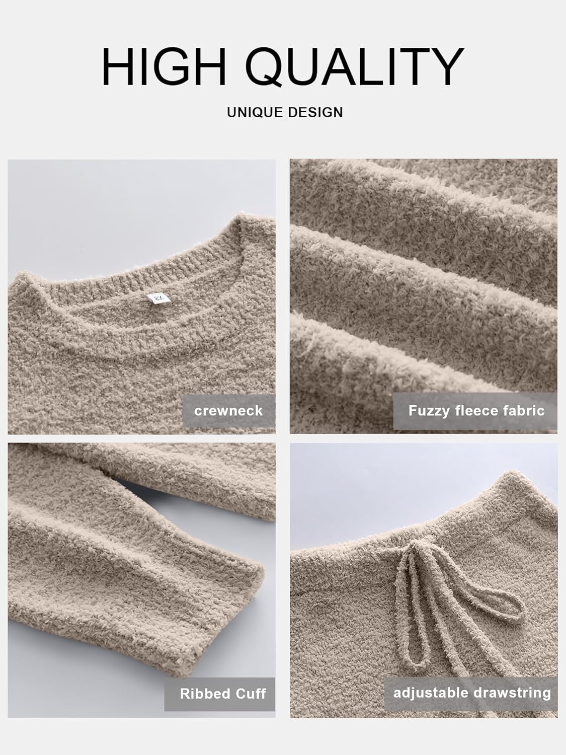 ANRABESS Women's Fuzzy Fleece Pajama Sets 2 Piece Outfits Long Sleeve Top Wide Leg Pants Lounge Matching Set 2025 Fall Winter - Image 5