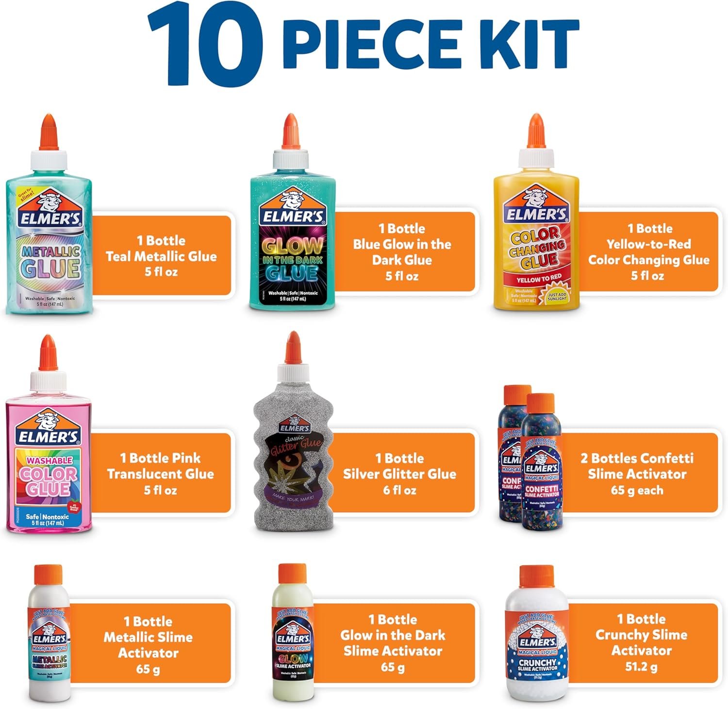 Elmer's Celebration Slime Kit, Complete Slime Supplies with Assorted Magical Liquid Slime Activators and Assorted Liquid Glues, 10 Count - Perfect for Parties, Gift, Activity Time - Image 2