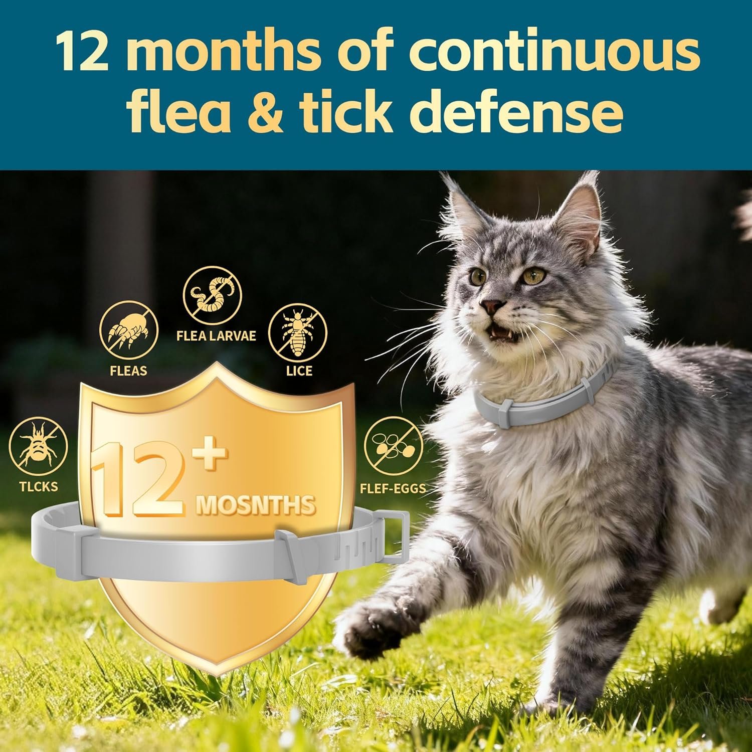 Flea and Tick Collar for Cats 2 Pack, 12 Months of Cat Flea Collar Protection 2 Collars Made with Premium Plant Based Essential Oil Waterproof and Natural Treatment Prevention Free Comb - Image 2