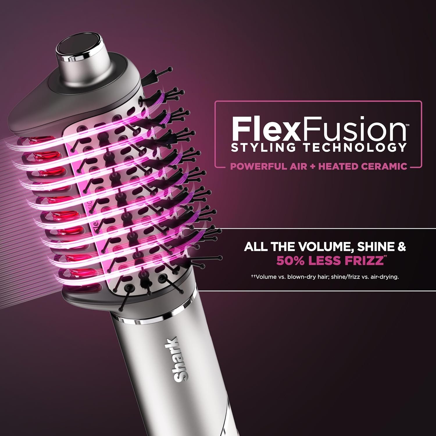 Shark FlexFusion Hair Dryer with Fusion Hair Brush, Ceramic Air Styler with Auto-Wrap Hair Curlers & Concentrator, Ceramic Plates, Metallic Mist HD641 - Image 2