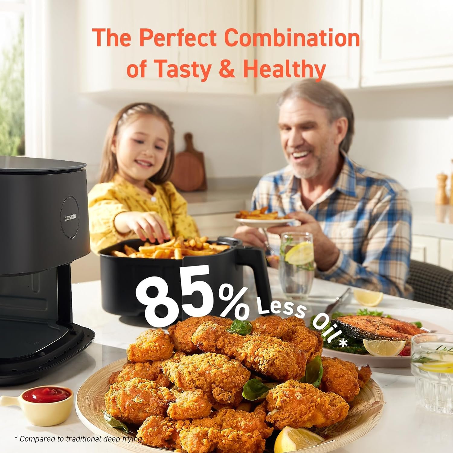COSORI Air Fryer Pro 9-in-1, Compact 5QT, 450℉: Half Time & Chef-Grade Cook, One-Wipe Clean Glass Panel, 130+ In-App Recipes with Nutritional Info, Nonstick & Dishwasher-Safe Basket, Ceramic, Gray - Image 5