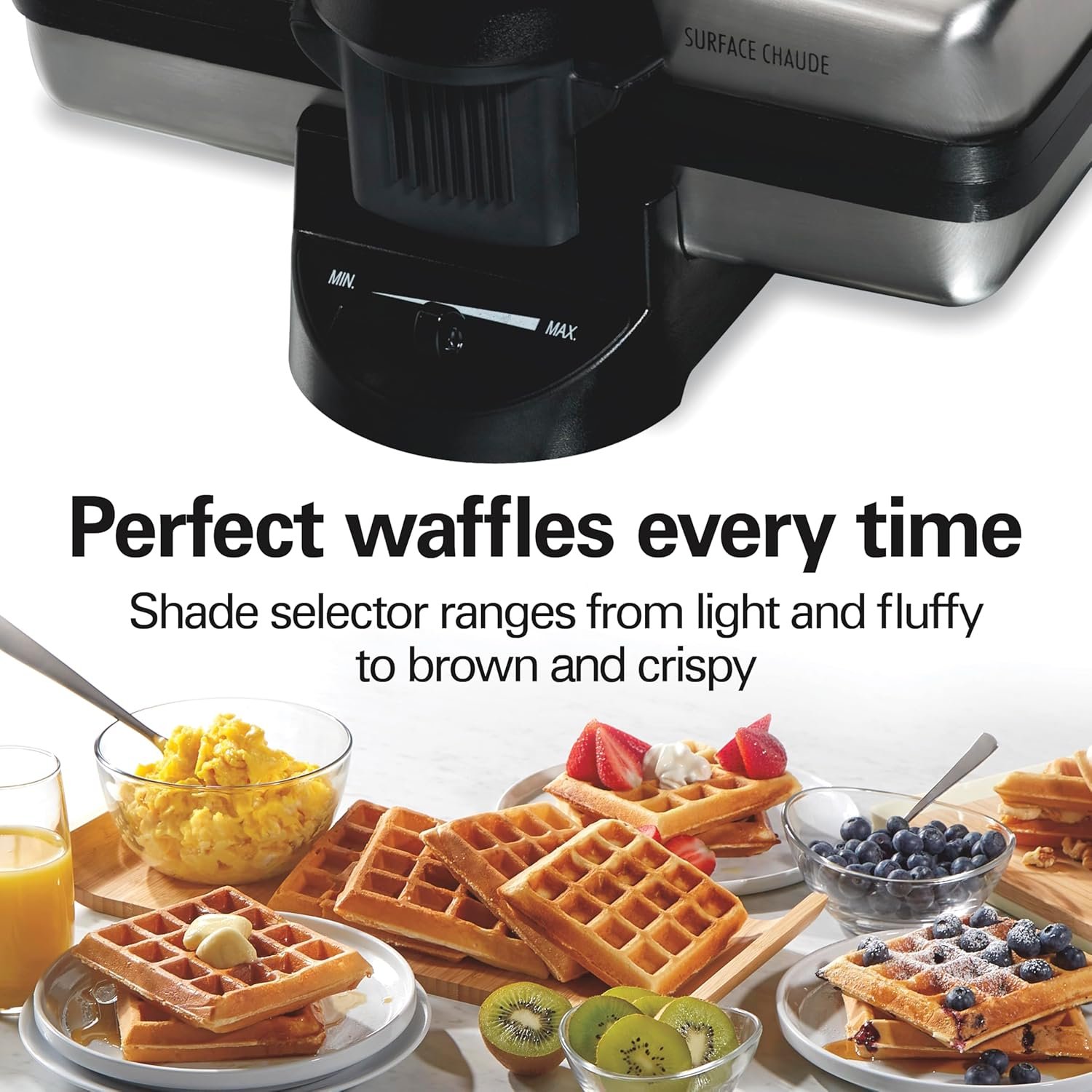 Hamilton Beach Belgian Mini Waffle Maker with Shade Control, Makes 2 at Once, Create Personalized Keto Chaffles and Hash Browns, PFAS-Free Non-Stick Plates, Compact Design, Stainless Steel (26009) - Image 5