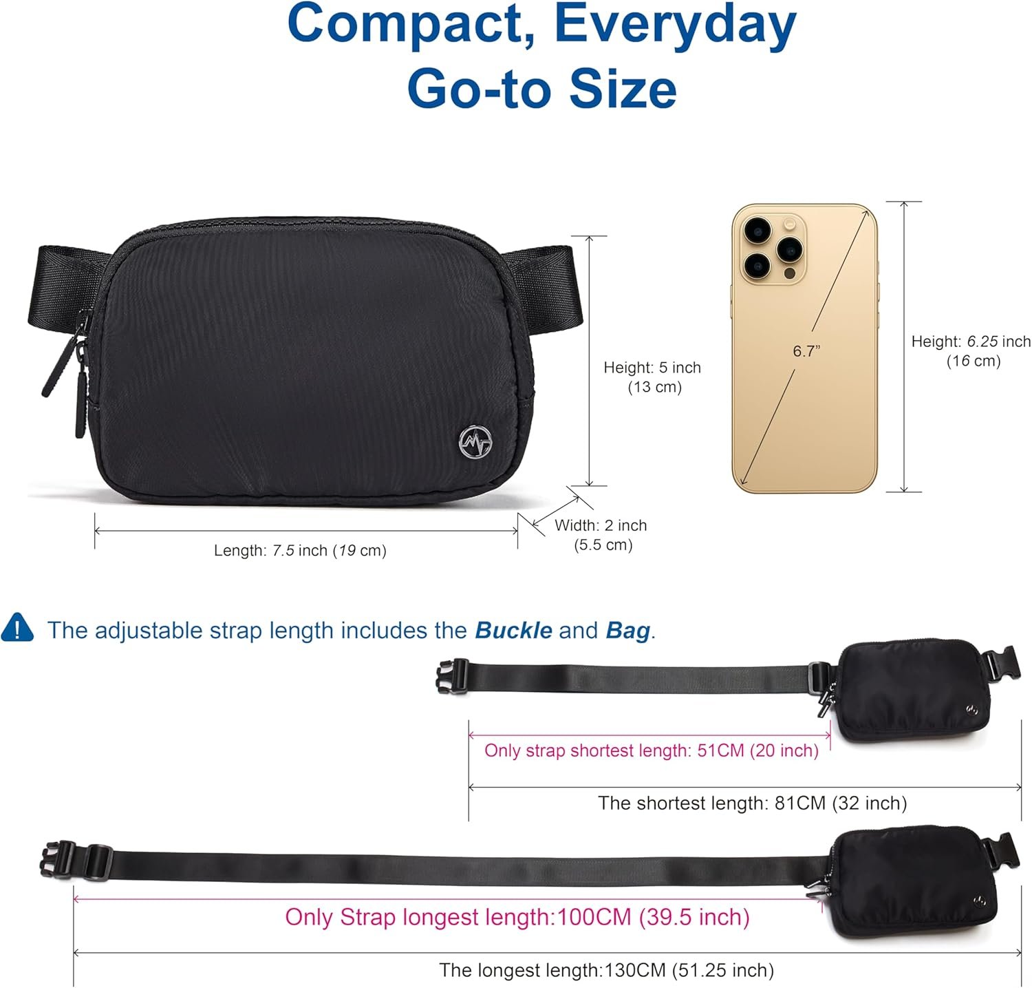 Pander Two Way Zipper Fanny Pack Nylon Everywhere Belt Bag for Women, Water Repellent Waist Packs, Crossbody Bags with Adjustable Strap (Black). - Image 7