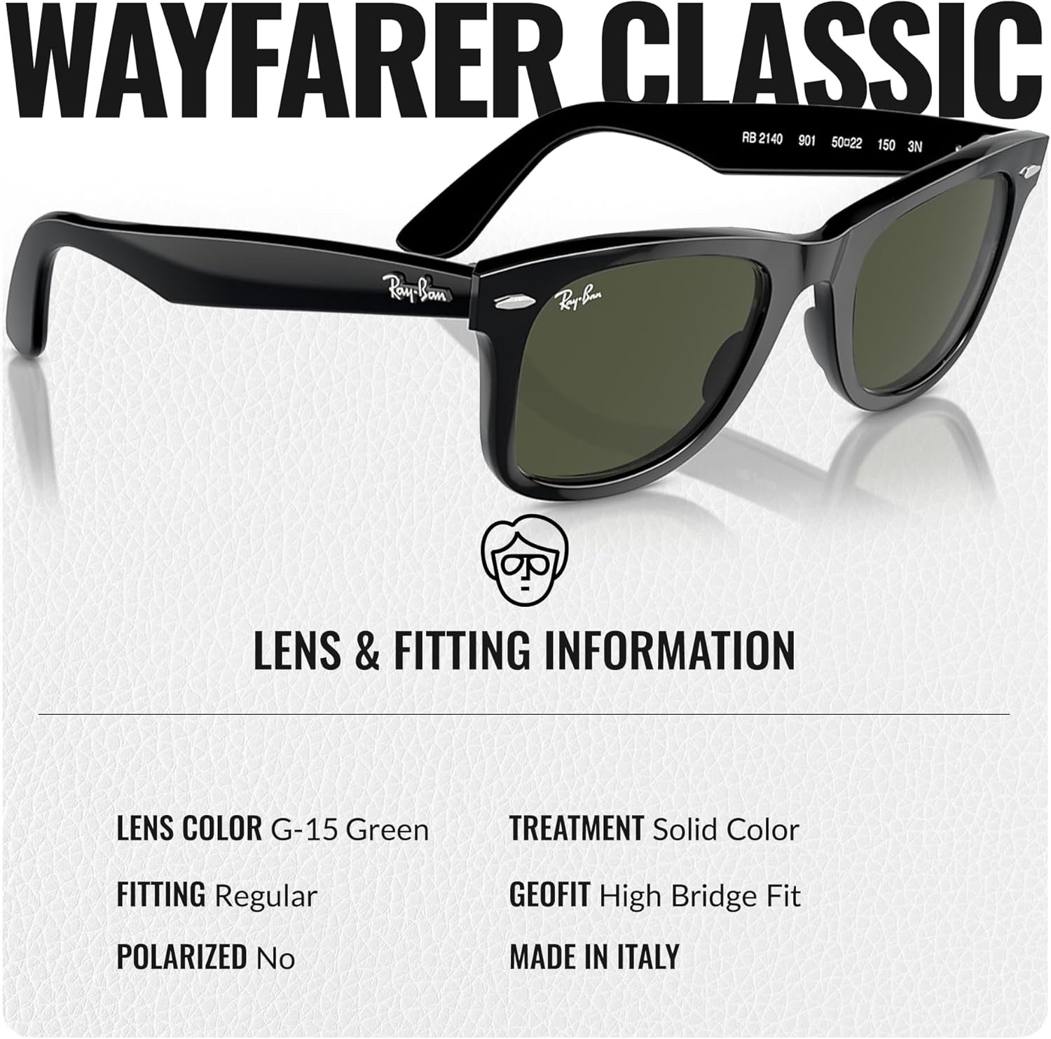 Ray-Ban RB2140 ORIGINAL WAYFARER CLASSIC Square Shaped Sunglasses for Men & Women with Official RAYBAN Eyewear Kit - Image 4