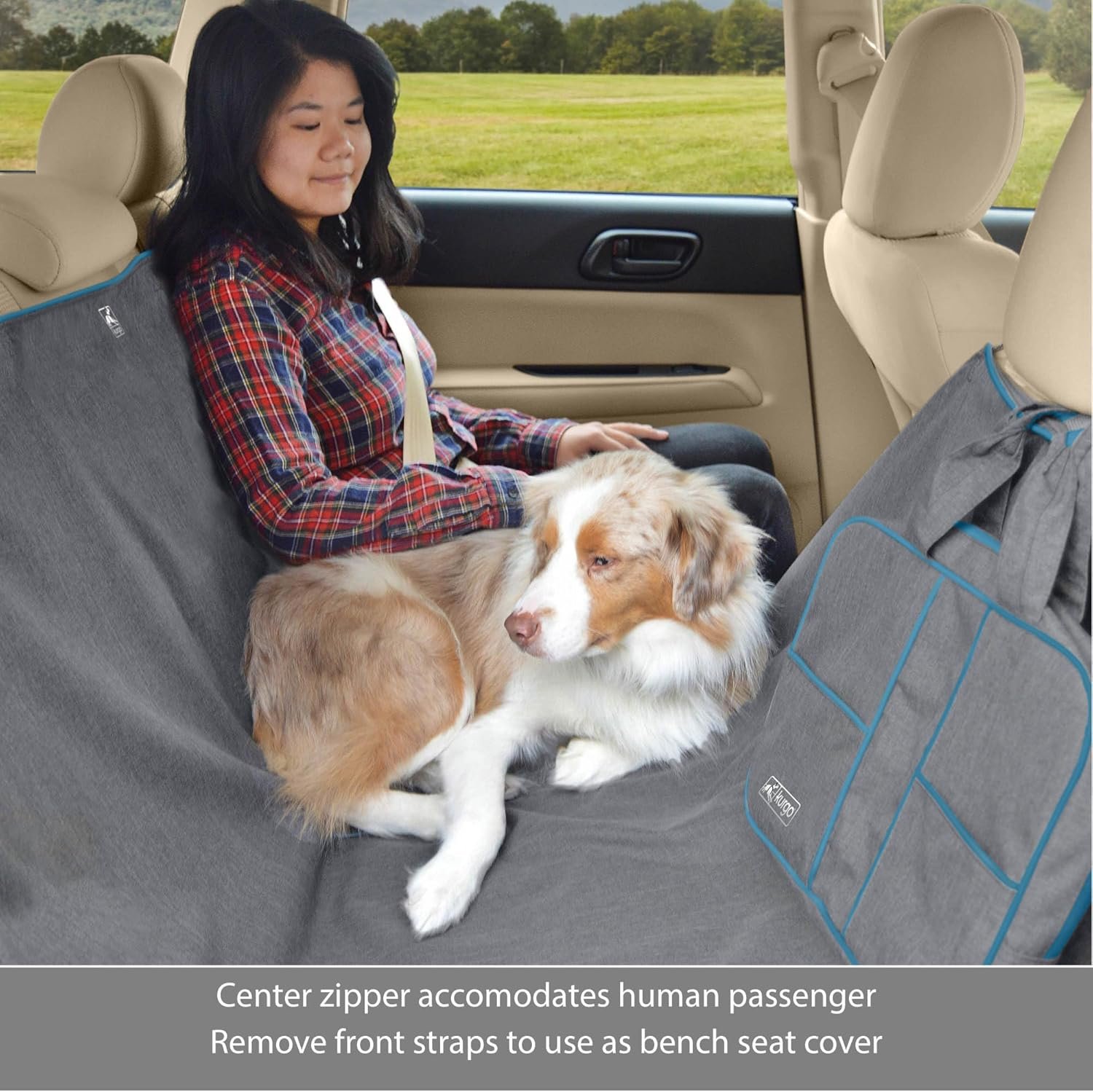 Kurgo Heather Hammock - Full Seat Dog Hammock for Secure Pet Travel - Waterproof & Stain Resistant Cover - Backseat Divider - Dog Car Seat Protector - Heather Gray - Image 3