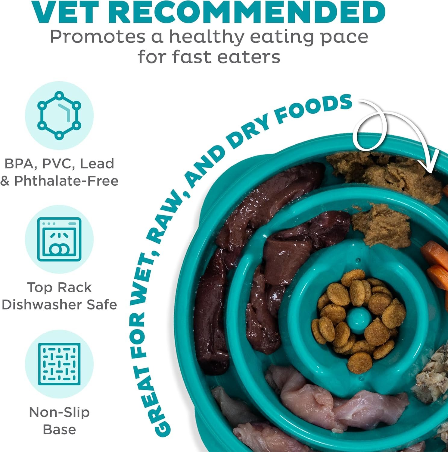 Outward Hound Medium Slow Feeder Bowl, Puzzle Maze for Fast Eaters, Small to Medium Dogs, Helps Prevent Bloat & Aid Digestion, Holds 2 Cups Wet or Dry Food, Non-Slip, Made Without BPA, Turquoise - Image 3