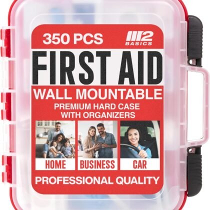 M2 BASICS Professional 350-Piece Emergency First Aid Kit for Car, Home, Office & Business – Organized Dual-Layer Hard Case, Wall-Mountable Medical Supply Organizer, OSHA Workplace Safety