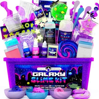 Original Stationery Galaxy Slime Kit for Kids Ages 8–12, DIY Space Slime Set with Glow-in-the-Dark Stickers & Galactic Glitter, Fun Cosmic Craft for Creative Play, Christmas Gift for Boys & Girls