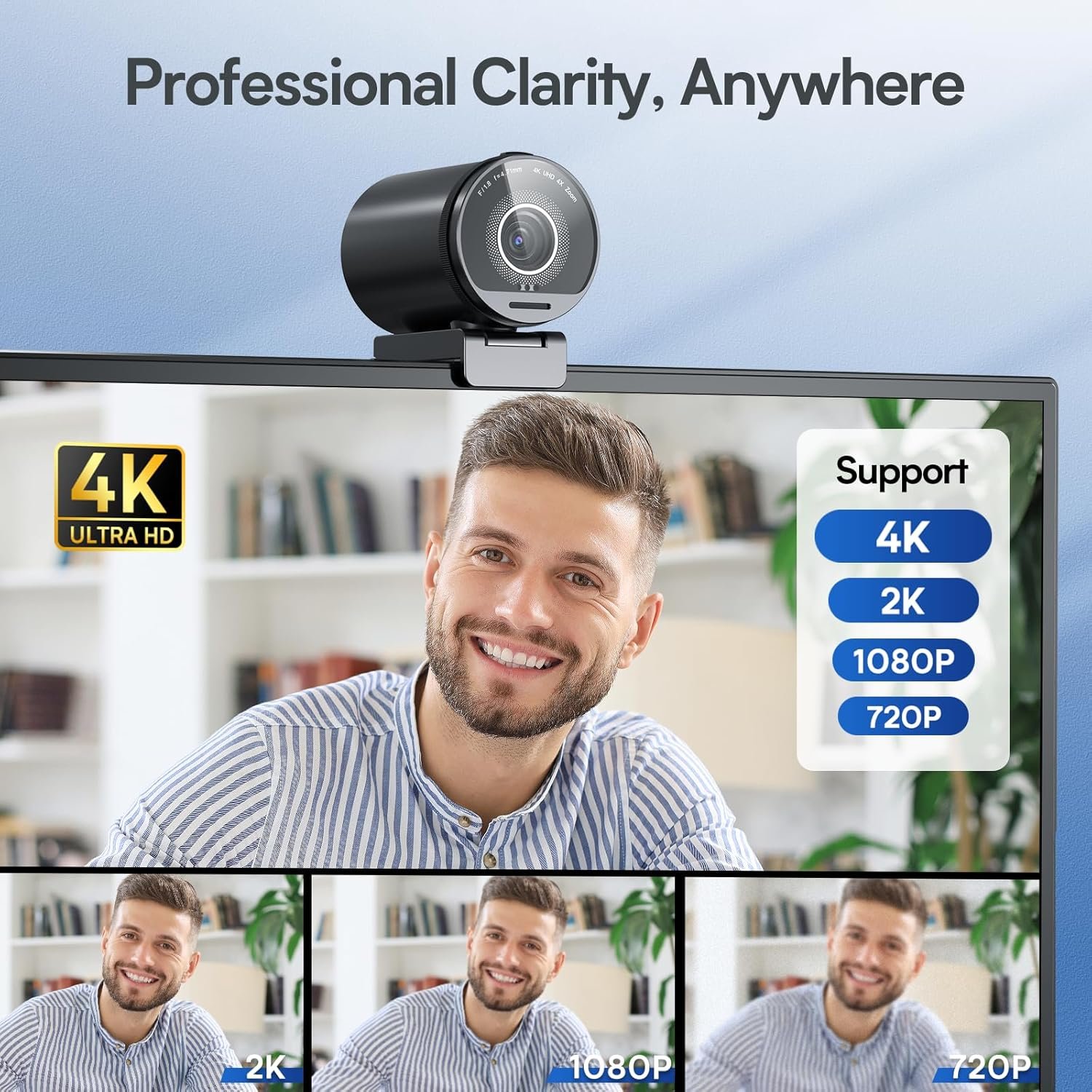 EMEET SmartCam S800-4K Webcam for Streaming, Sony 1/2'' Sensor, Supports HDR, PDAF&TOF Dual-autofocus, 1080P@60fps, 2 Noise-Cancelling Mics, 40°-73° FOV, Perfect for Live Streaming&Online Meetings - Image 2