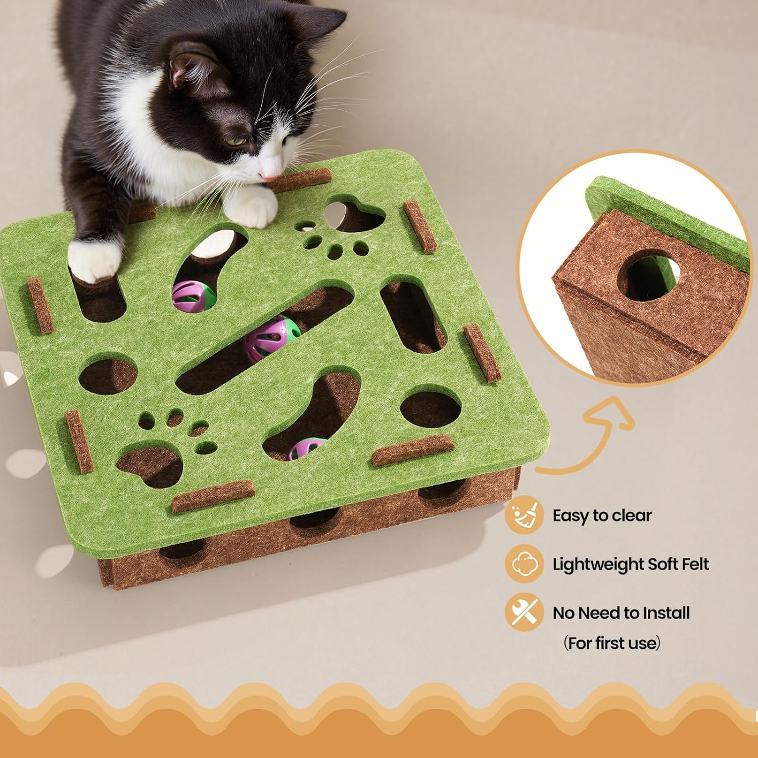 Interactive Cat Toy Puzzle Toys for Indoor Cats Felt Maze Box Kittern Toys Pet Cat Games Self Play Fun Exercise Hide Seek Moving Cat Toy for Bored Cats Encourages Hunting Instincts - Image 5