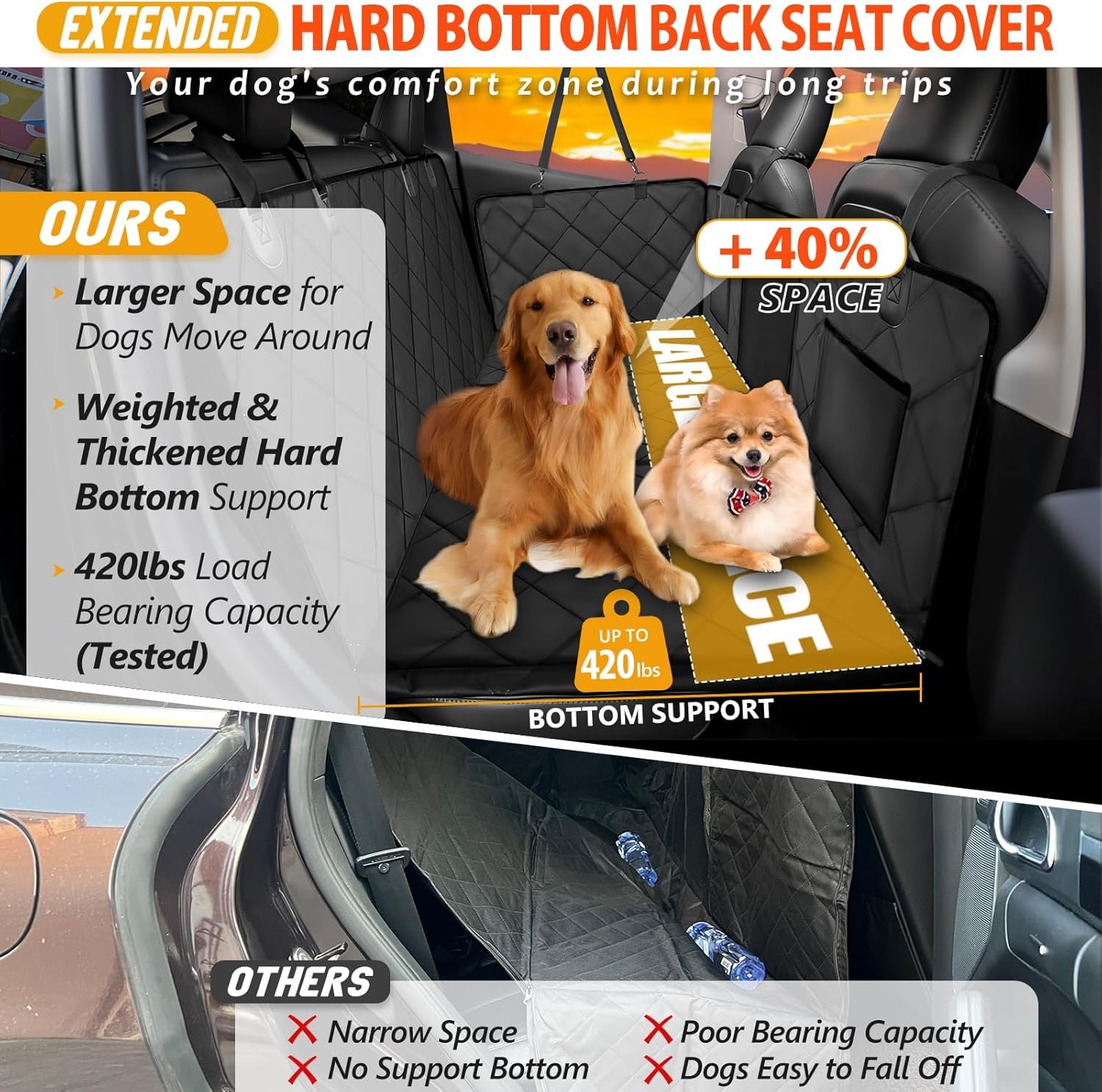 Back Seat Extender for Dogs-Large Space, Dog Car Seat Cover Hard Bottom Holds 420lbs, Sturdy Backseat Extender for Dogs,Upgraded Material Waterproof Pet Car Bed Dog Hammock for Car, SUV,Truck - Image 2