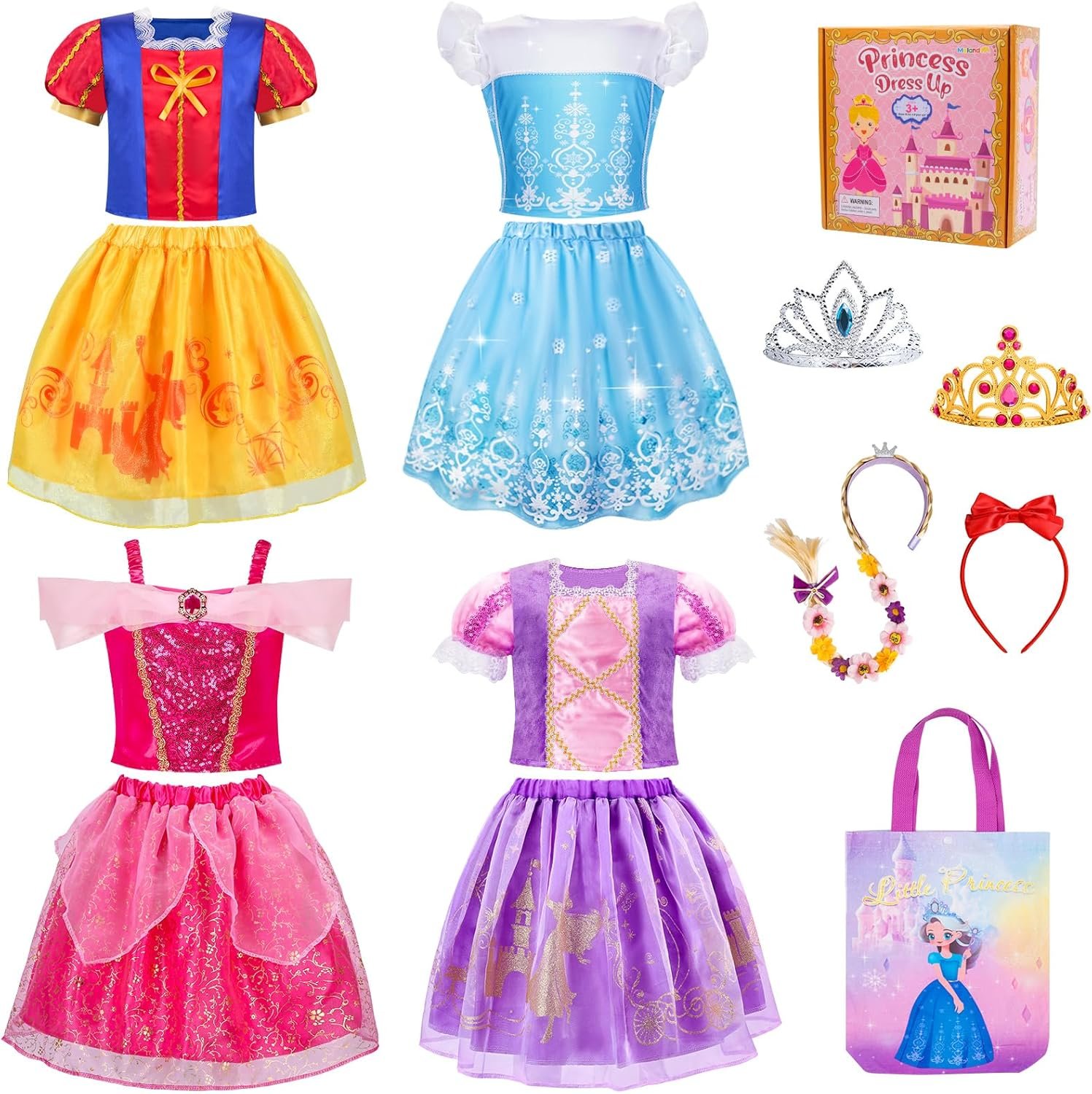 Meland Princess Dress Up for Girls - Dress Up Clothes for Girl Age 3-8 Year Old, Gift Idea for Birthday Christmas