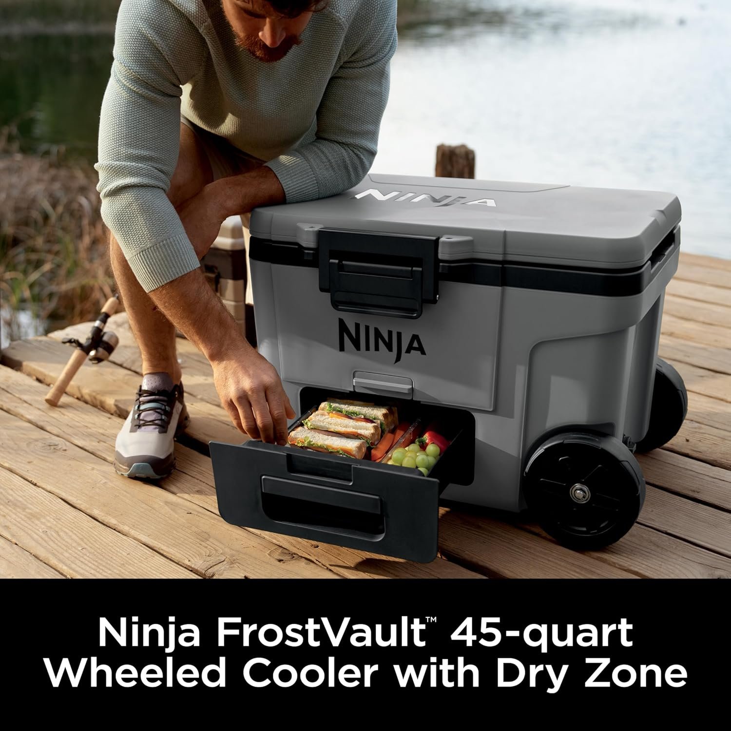 Ninja | Cooler | FrostVault 45QT Cooler with Wheels | Insulated with Temp Dry Storage Drawer | Keeps Ice Cold for Days | for The Beach, Camping, Picnics & More | Slate Gray | FB245GY - Image 2