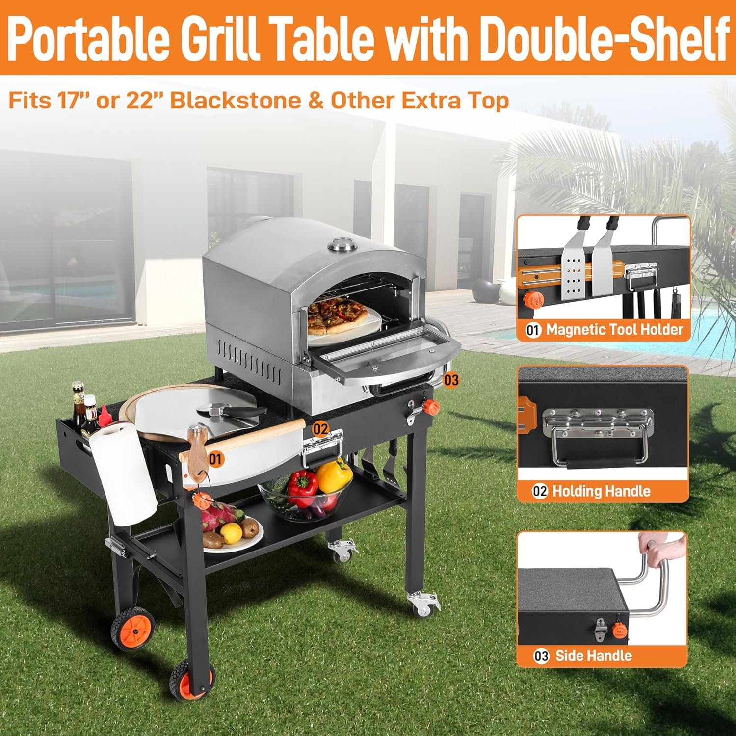 Portable Blackstone Griddle Stand, Folding Grill Table with Wheels for 17/22 Inch Blackstone Griddles, Ninja Grills, Pizza Oven, 31''x17''Grill Cart with Magnetic Tool Holder for tailgating, camping - Image 5