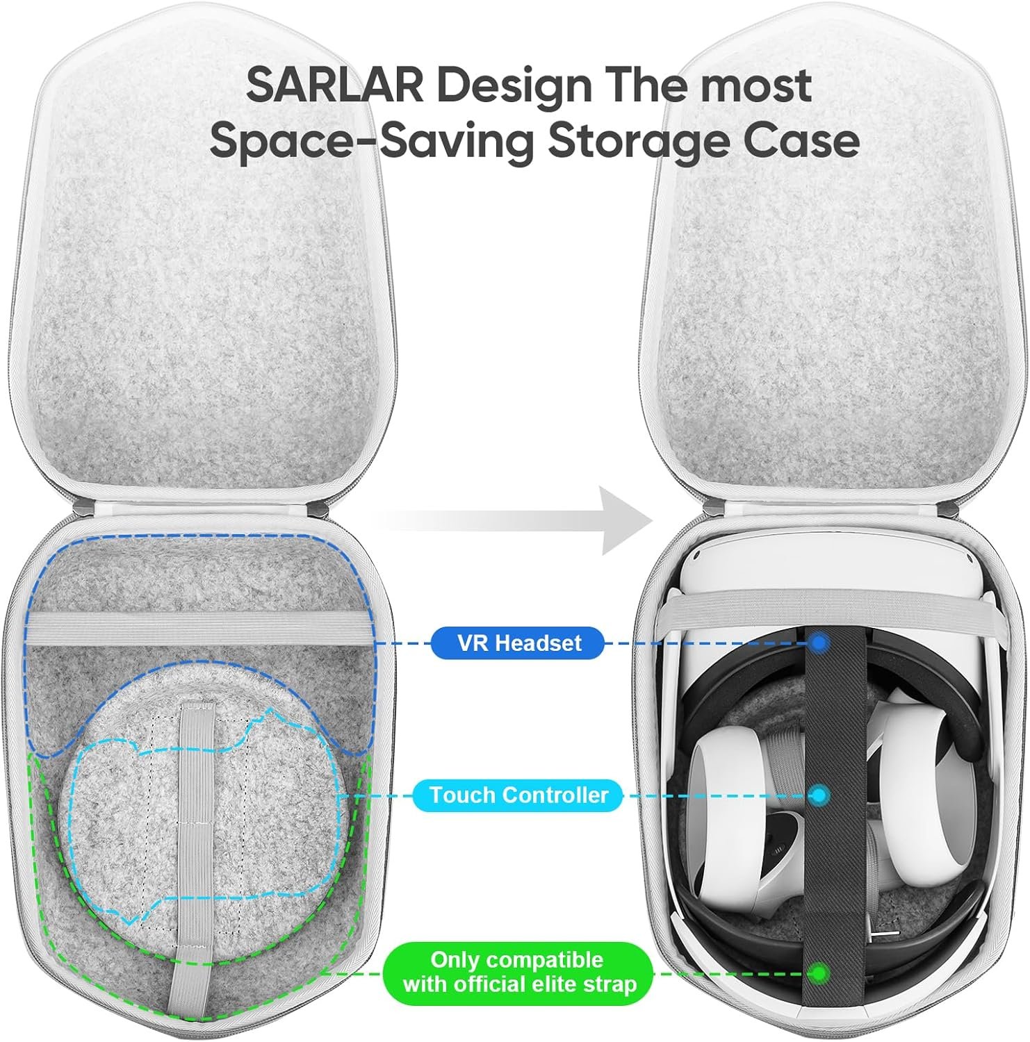 sarlar Hard Carrying Case Compatible with Meta Quest 3S/Quest 3/Oculus Quest 2/Vision Pro Official Original/Elite Strap VR Headset and Controller Accessories, Suitable for Travel and Home Storage - Image 3